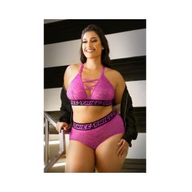 Vibes Thicc Lace Bralette With Criss-cross Neckline & Booty Short Qs Hot Pink