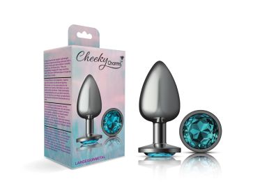 Cheeky Charms-Gunmetal Metal Butt Plug- Round-Teal-Large