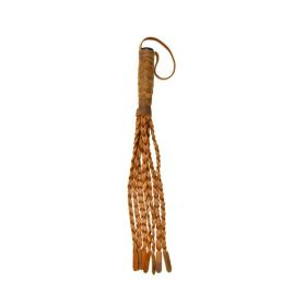 Ouch Pain Unique Italian Leather 7 Braided Tails With 6" Handle Fish Design - Brown Distressed Leath