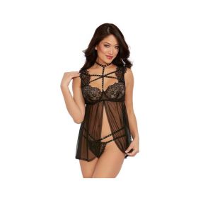 Dreamgirl Lace Babydoll With Thong Black Large Hanging