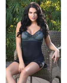 Spring Blue La La Lace Chemise W/slit & G-string Black/blue S/m