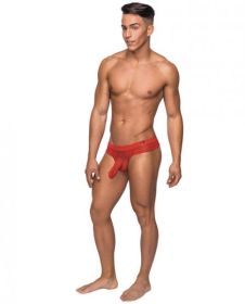 Male Power Hose Mesh Thong Red L/XL