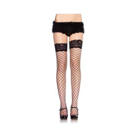 Fence Net Stocking w/Lace Top O/S Black