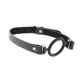 Ouch! Silicone Ring Gag With Leather Straps - Black