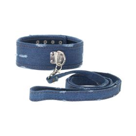 Ouch! Denim Collar - With Leash - Roughened Denim Style - Blue