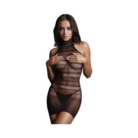 Shots Le Desir High Lace Neck Net Mini Dress Os Black