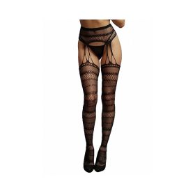 Shots Le Desir Suspender Striped Pantyhose Os Black