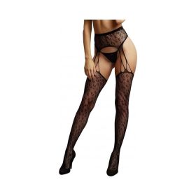 Shots Le Desir Suspender Leopard Bodystocking Os Black