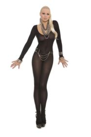 Long Sleeves Bodystocking Open Crotch Black Qn