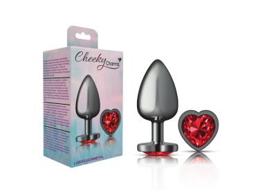 Cheeky Charms-Gunmetal Metal Butt Plug- Heart-Dark Red-Large