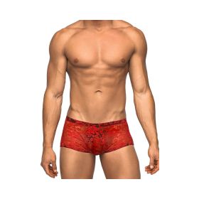 Male Power Stretch Lace Mini Short Red Large