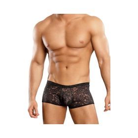 Male Power Stretch Lace Mini Short Black Small