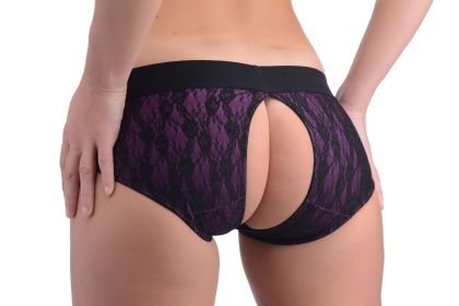 Lace Envy Crotchless Panty Harness - L/ XL Purple and Black